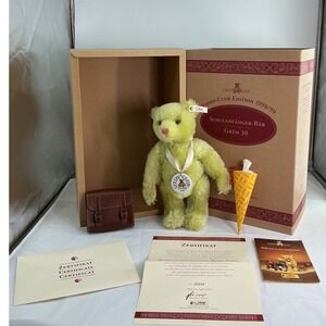 Steiff Club Edition 1998 Schulanfanger-Bar Green Mohair Bear 420139 COA Box